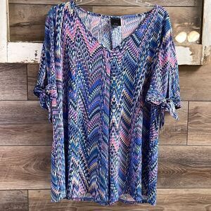 J.T.B. Womens Plus Size Dress Top, Size 2X, Pink and Blue Abstract Design Print